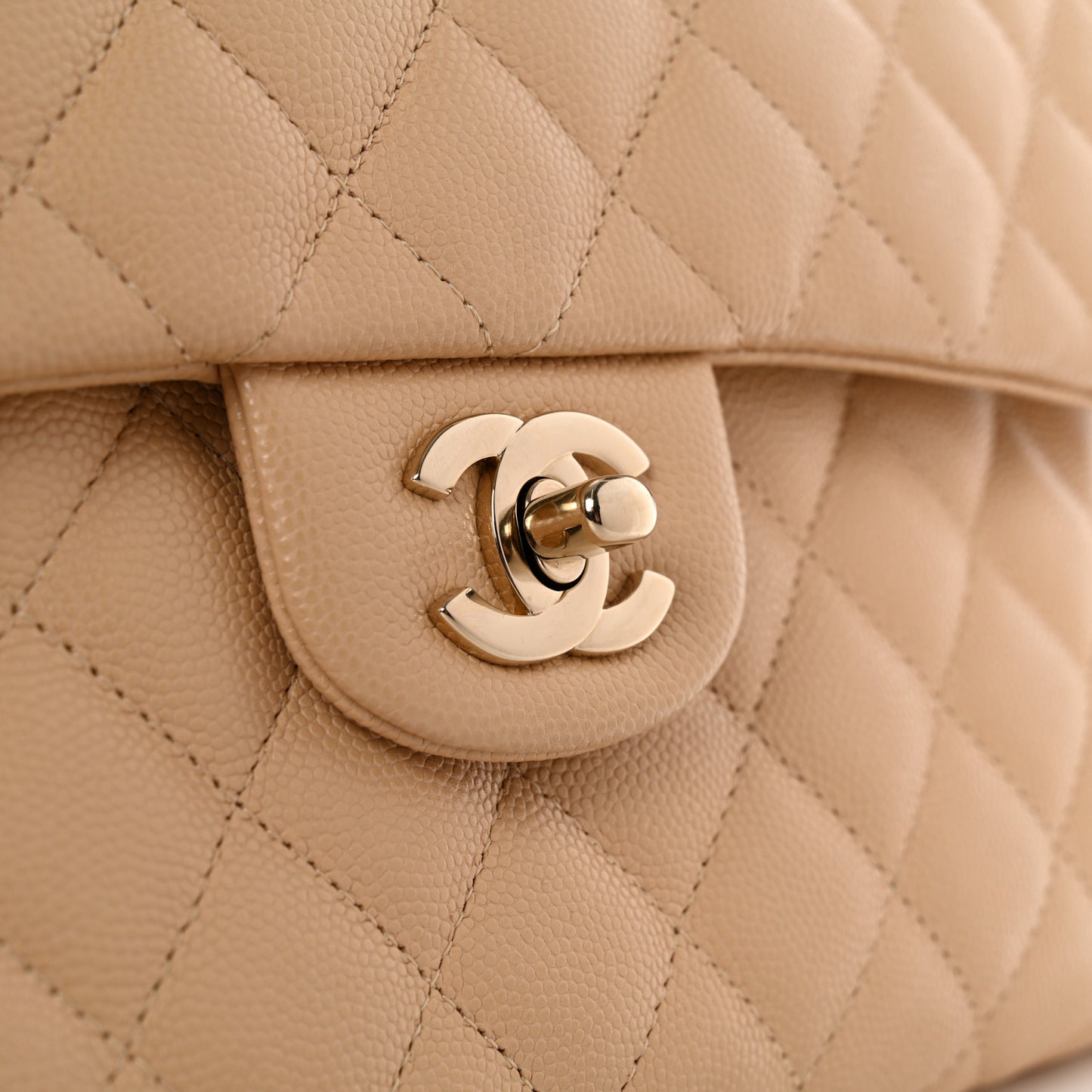 Caviar Quilted Flap Clutch Beige