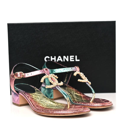 Chanel Goatskin Fantasy CC Pearl Thong Sandals 35.5 Multicolor 10 of 10