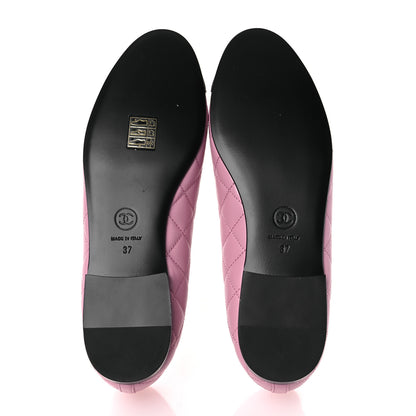 Chanel Lambskin Quilted CC Cap Toe Ballerina Flats 37 Light Pink Black 7 of 11