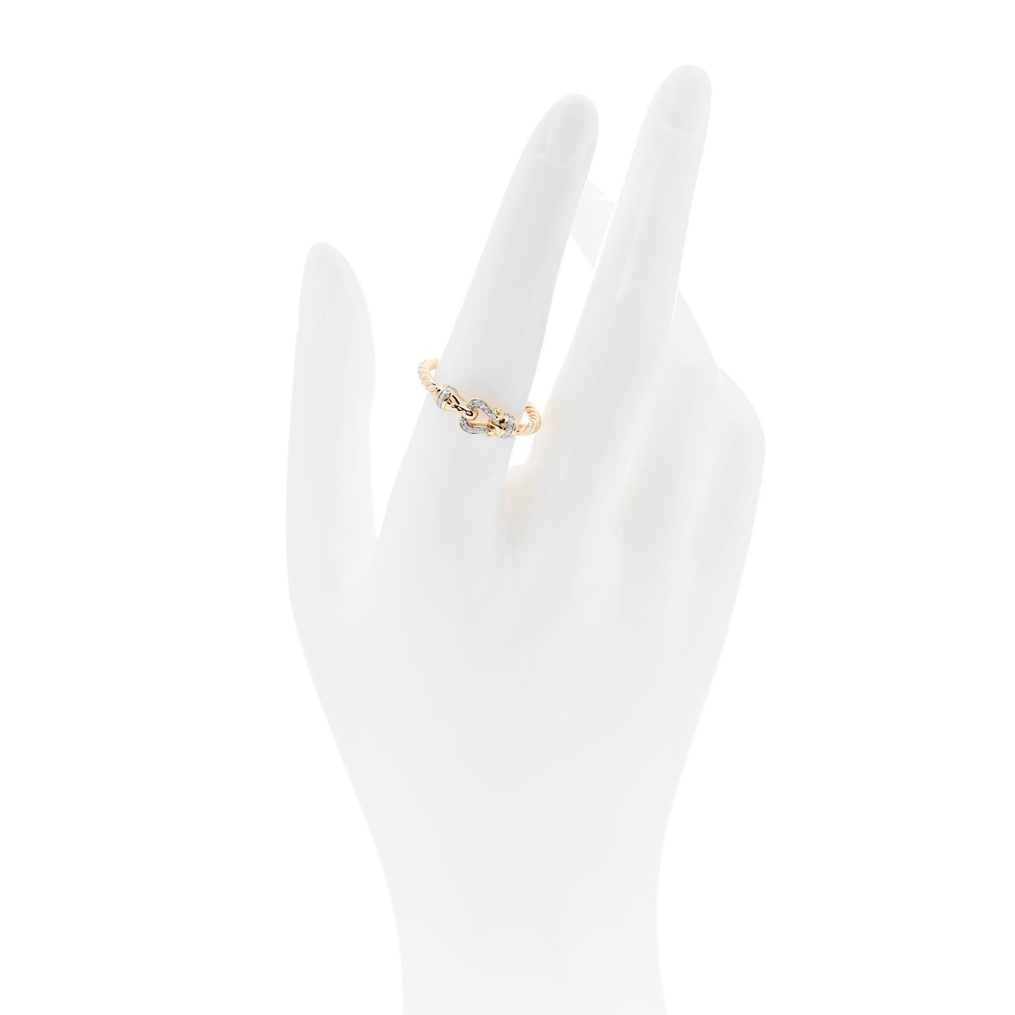 18K Yellow Gold Diamond Petite Buckle Cable Ring 54 7