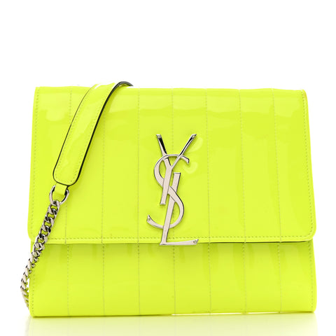 Patent Calfskin Matelasse Monogram Vicky Chain Wallet Neon Yellow