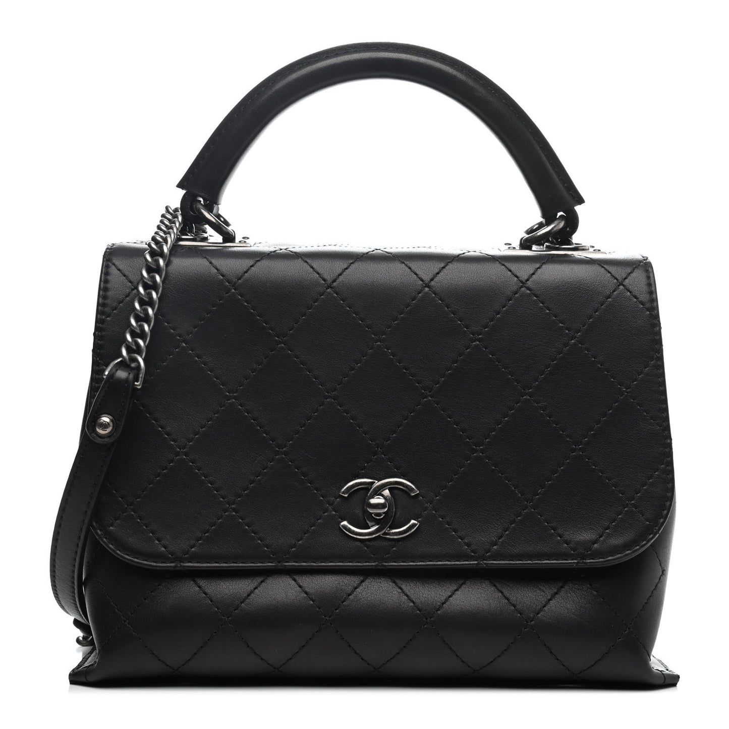 Calfskin Stitched Urban Luxury Top Handle Bag Black
