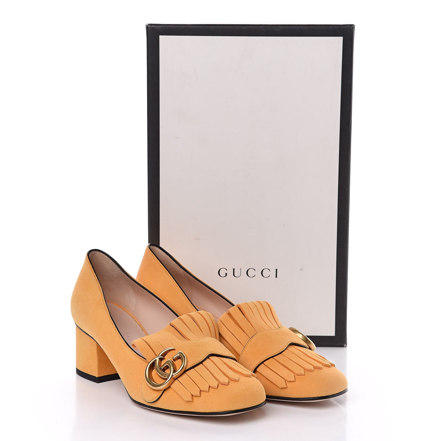 Kid Scamosciato GG Marmont Fringe 50mm Loafer Pumps 36.5 Crystal Copper