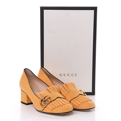 Gucci Kid Scamosciato GG Marmont Fringe 50mm Loafer Pumps 36.5 Crystal Copper 9 of 9