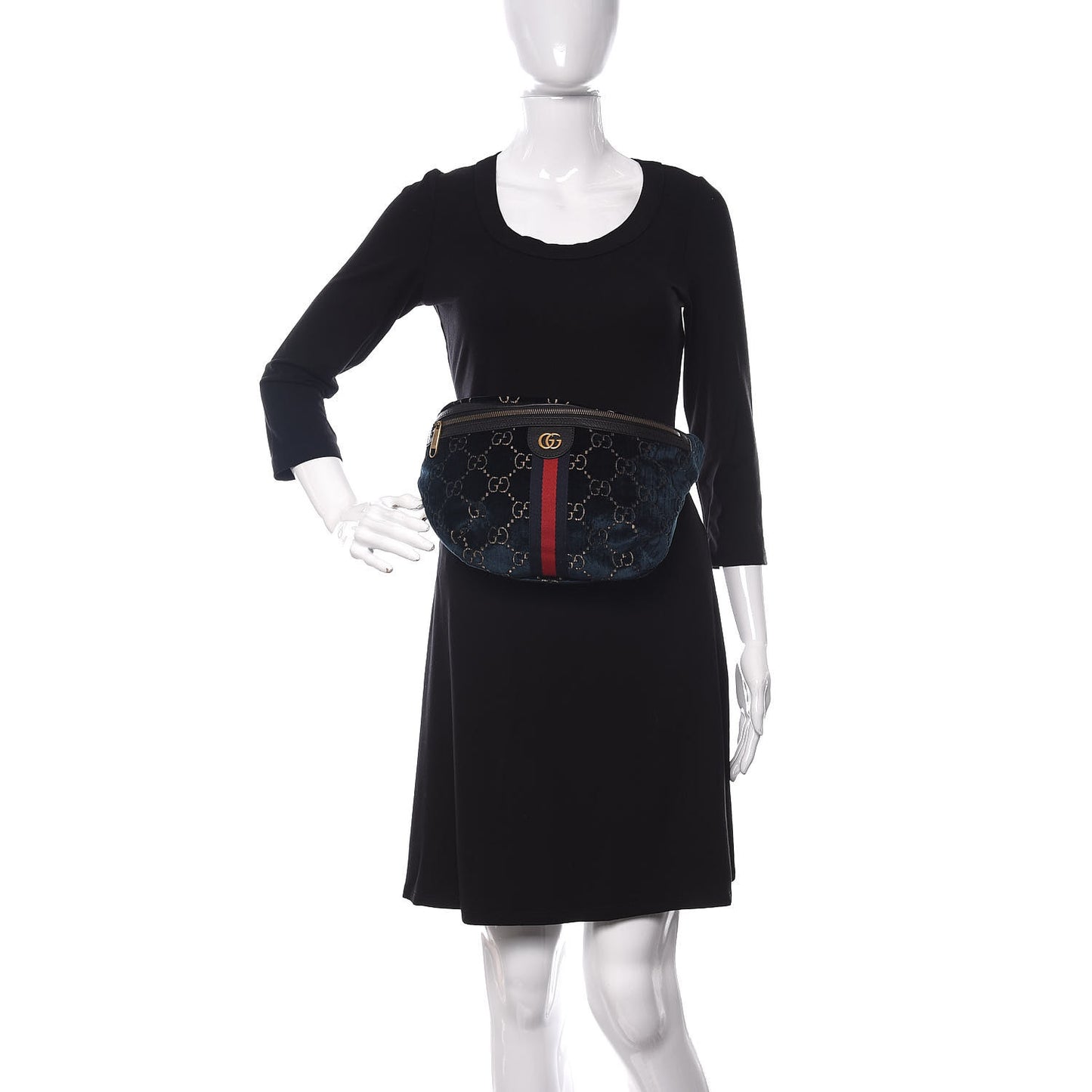 Velvet GG Monogram Web Belt Bag Blue Beige