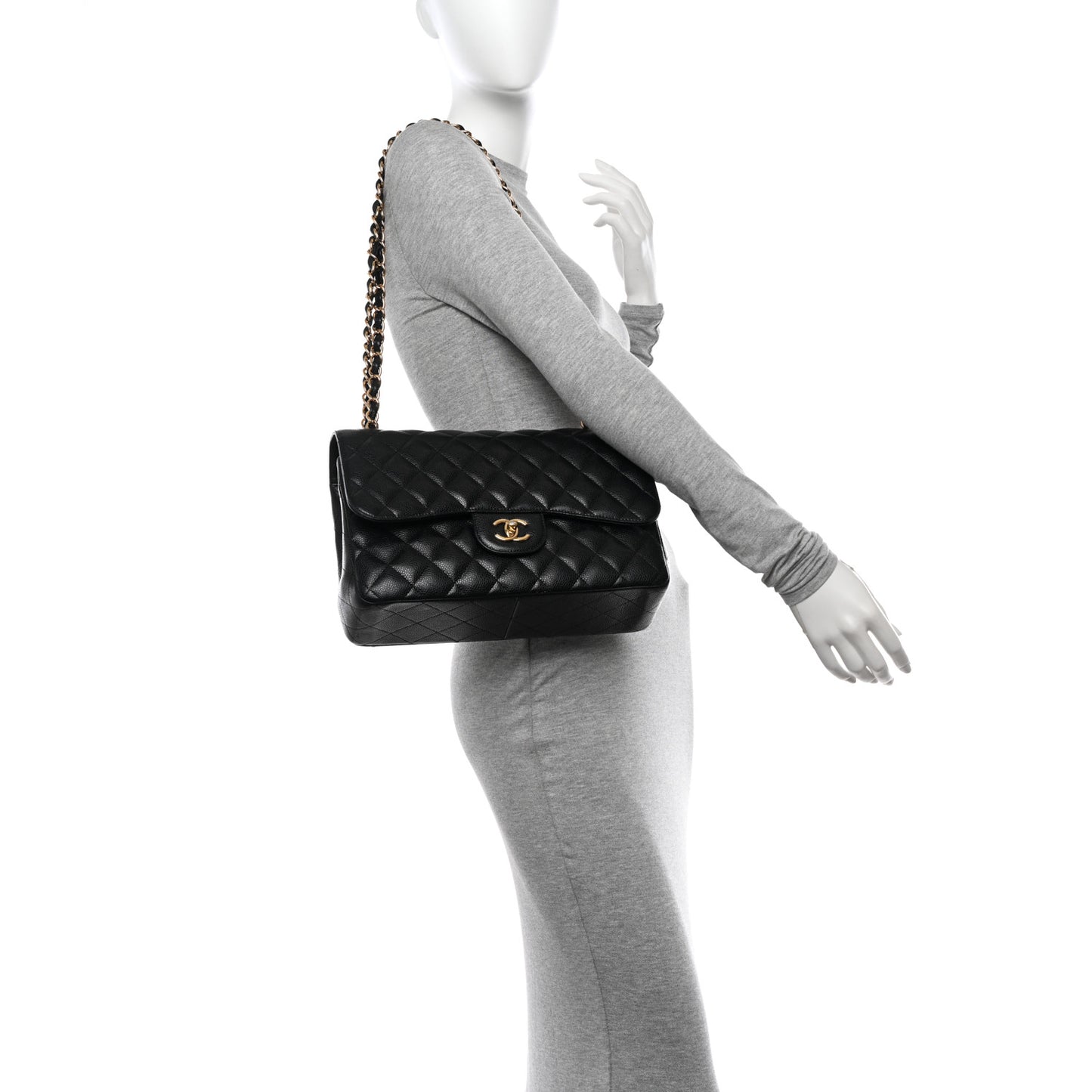 Caviar Quilted Jumbo Double Flap Black