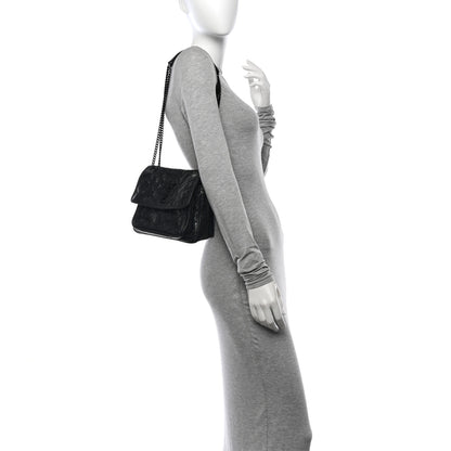 Saint Laurent Crinkled Calfskin Matelasse Monogram Baby Niki Chain Satchel Black 2 of 14