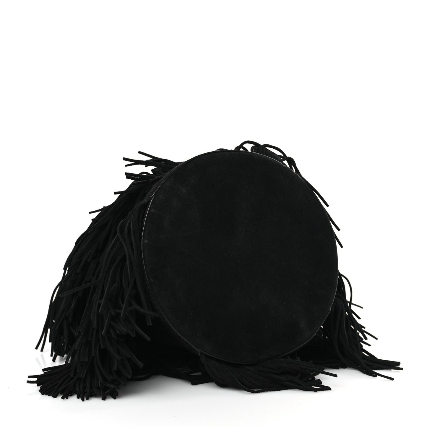 Suede Calfskin Fringe Marie Jane Bucket Black