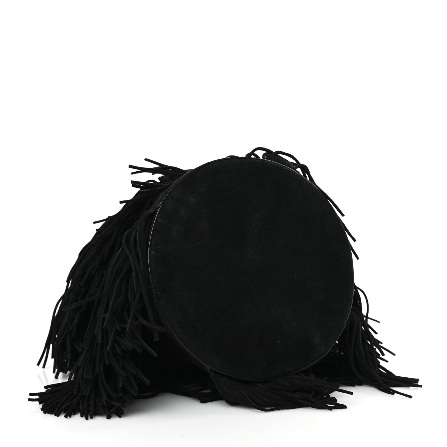 Christian Louboutin Suede Calfskin Fringe Marie Jane Bucket Black 4 of 8