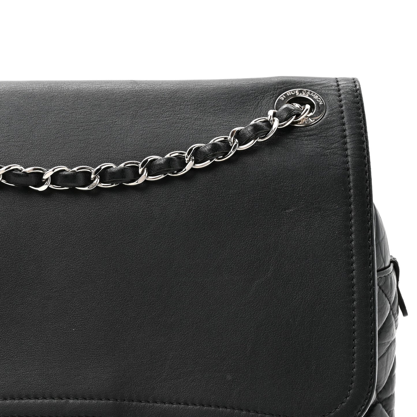 Aged Calfskin Quilted Easy Zip Flap Bag Black