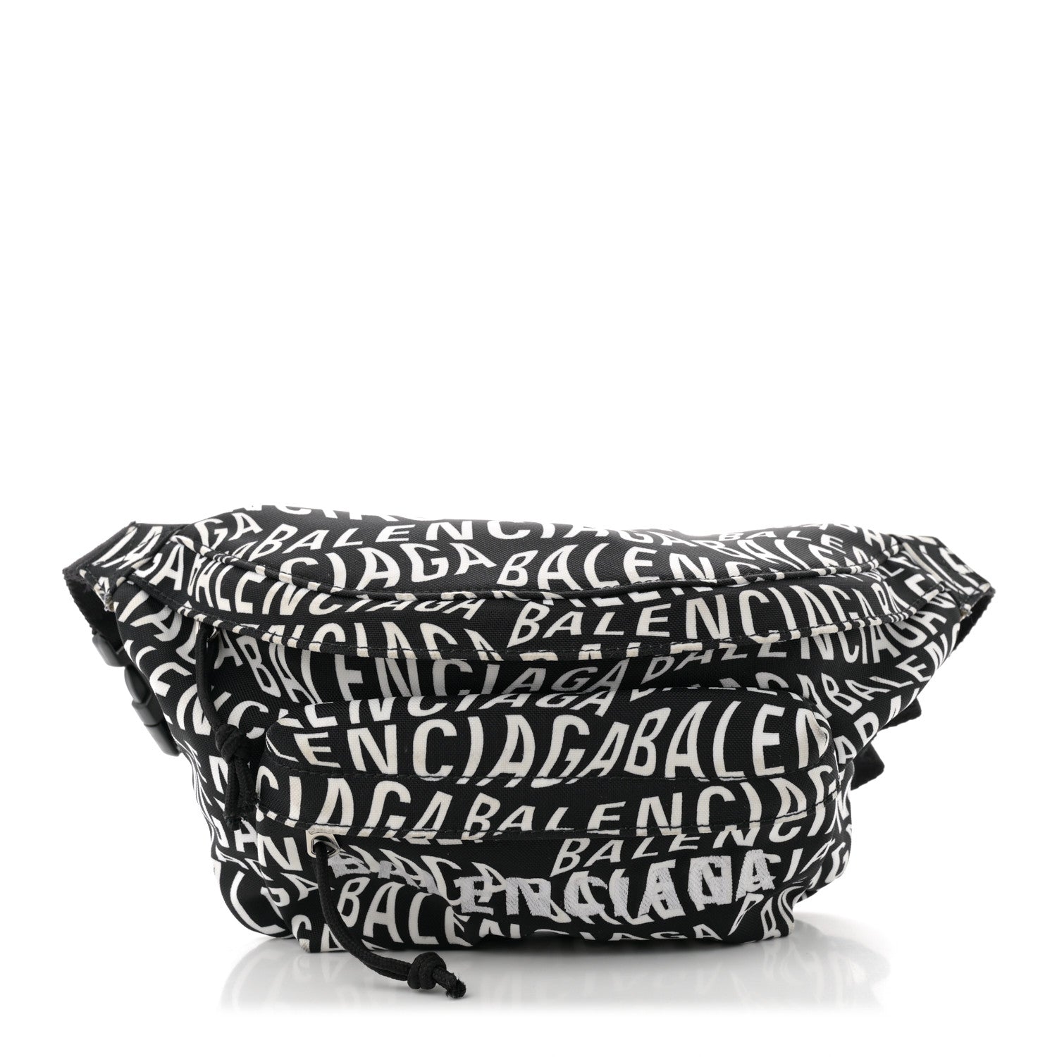 Balenciaga Nylon Wave Logo Print Wheel Beltpack Black White 1 of 12