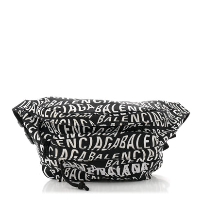 Balenciaga Nylon Wave Logo Print Wheel Beltpack Black White 1 of 12