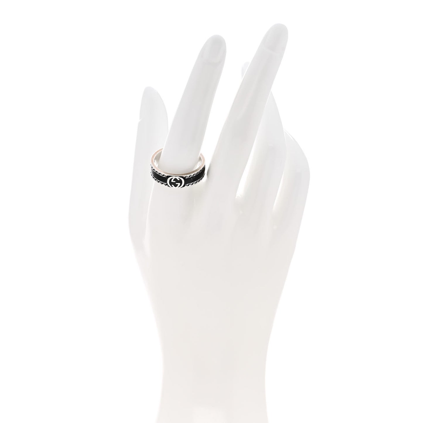 Sterling Silver Enamel Interlocking G Band Ring 60 9 Black