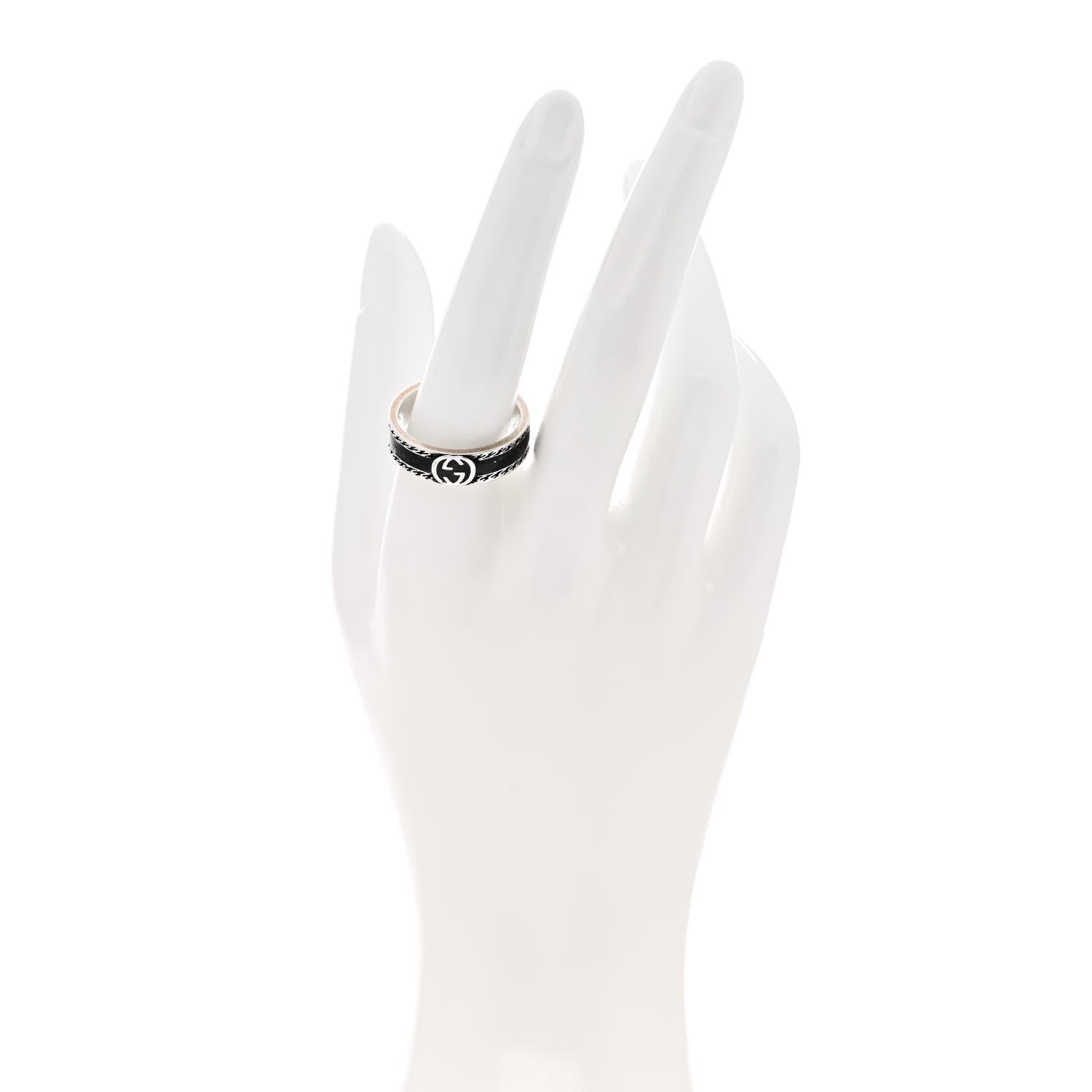 Gucci Sterling Silver Enamel Interlocking G Band Ring 60 9 Black 2 of 6