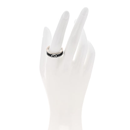 Gucci Sterling Silver Enamel Interlocking G Band Ring 60 9 Black 2 of 6