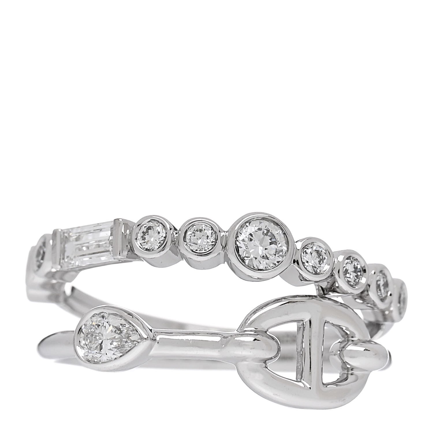 Hermes 18K White Gold Diamond Chaine D'Ancre Fancy Chaos Ring 52 6 1 of 5
