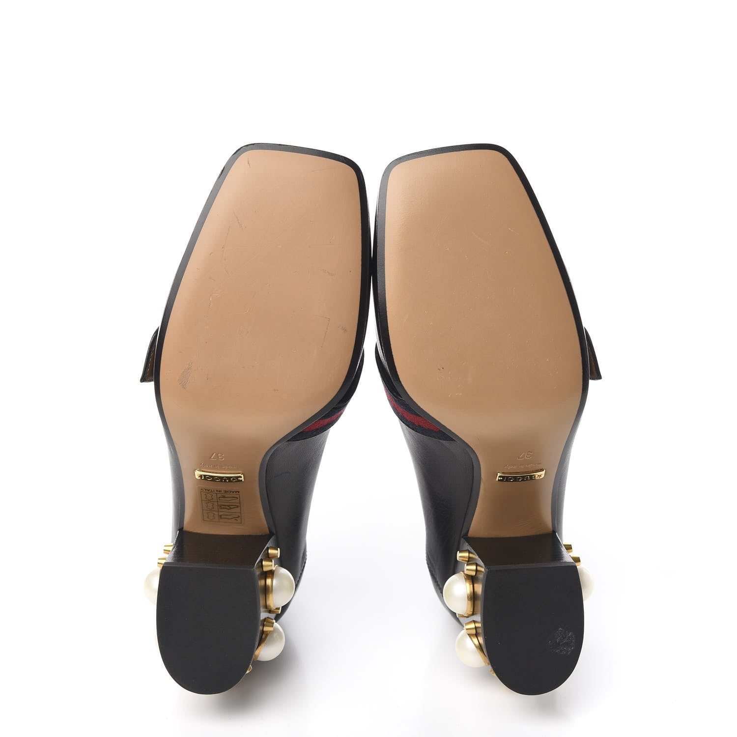 Gucci Malaga Kid Web Pearl Embellished Peyton 75mm Loafer Pumps 37 Black 5 of 13