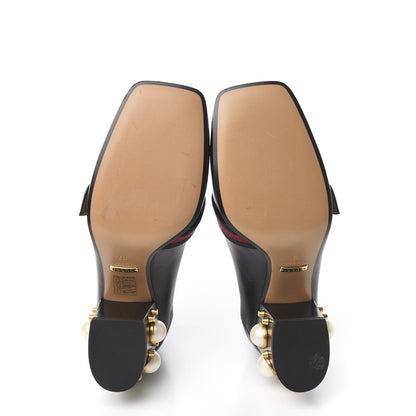 Gucci Malaga Kid Web Pearl Embellished Peyton 75mm Loafer Pumps 37 Black 5 of 13