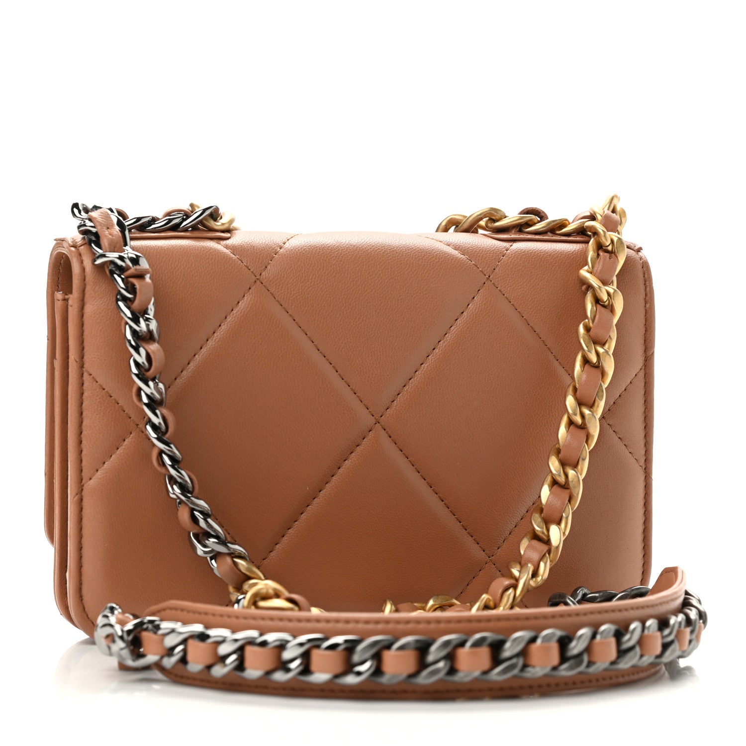 Chanel Lambskin Quilted Chanel 19 Wallet On Chain WOC Brown 3 of 14