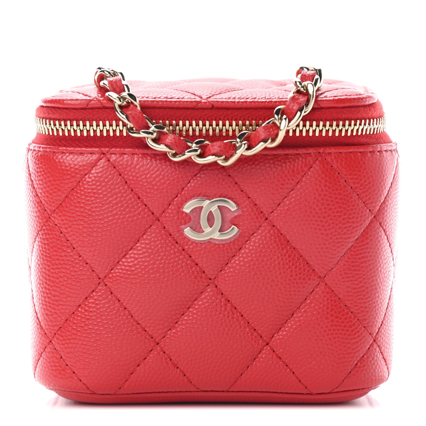 Caviar Quilted Mini Vanity Case With Chain Red