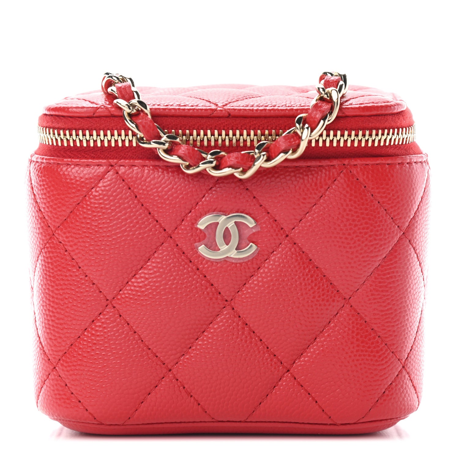 Chanel Caviar Quilted Mini Vanity Case With Chain Red 1 of 7