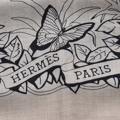 Hermes Cashmere Silk Jungle Love Tattoo Shawl 140 Natural Bleu Black 3 of 7