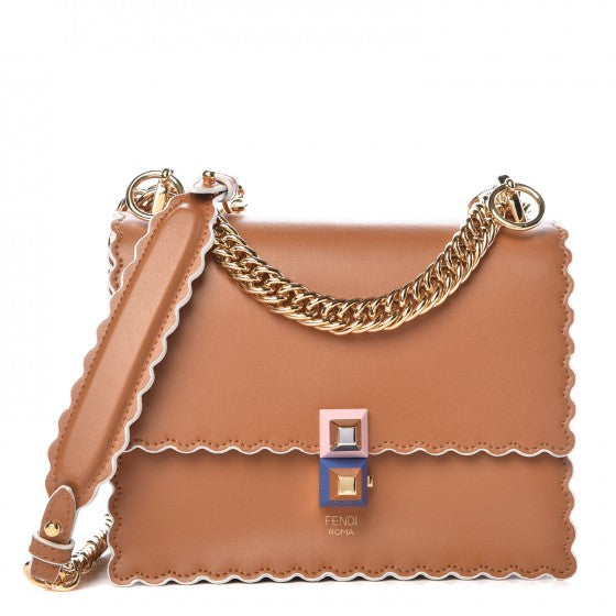 Vitello Liberty Scalloped Studded Small Kan I Shoulder Bag Caramello