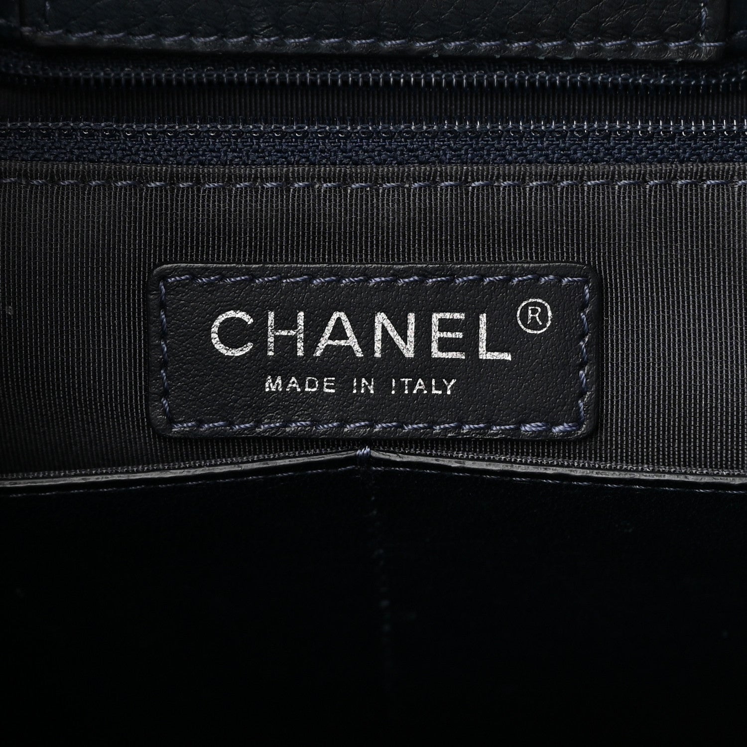 Chanel Deerskin Stitched Medium CC Shopping Tote Navy 6 of 24