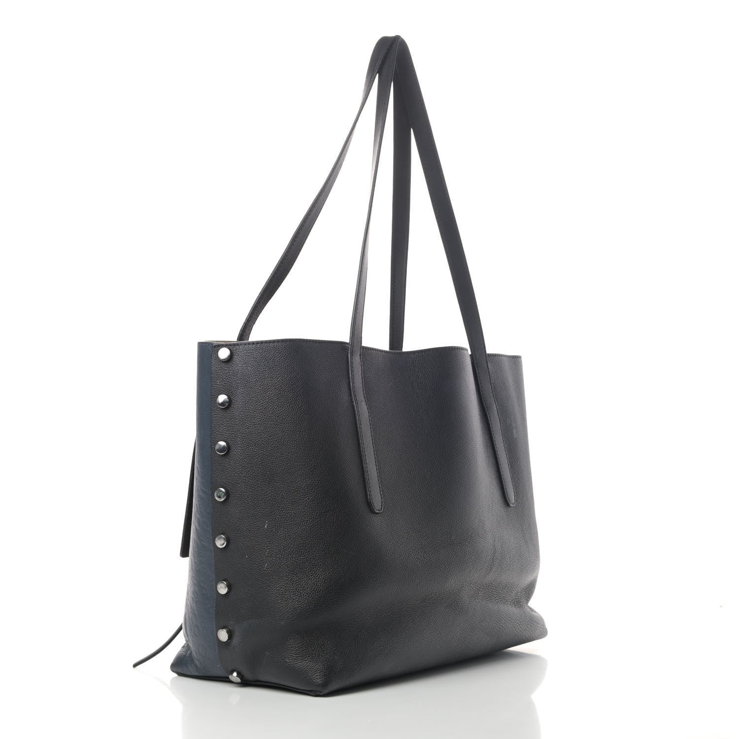 Jimmy Choo Calfskin Logo Embossed Twist East West Tote Navy Black 2 of 7