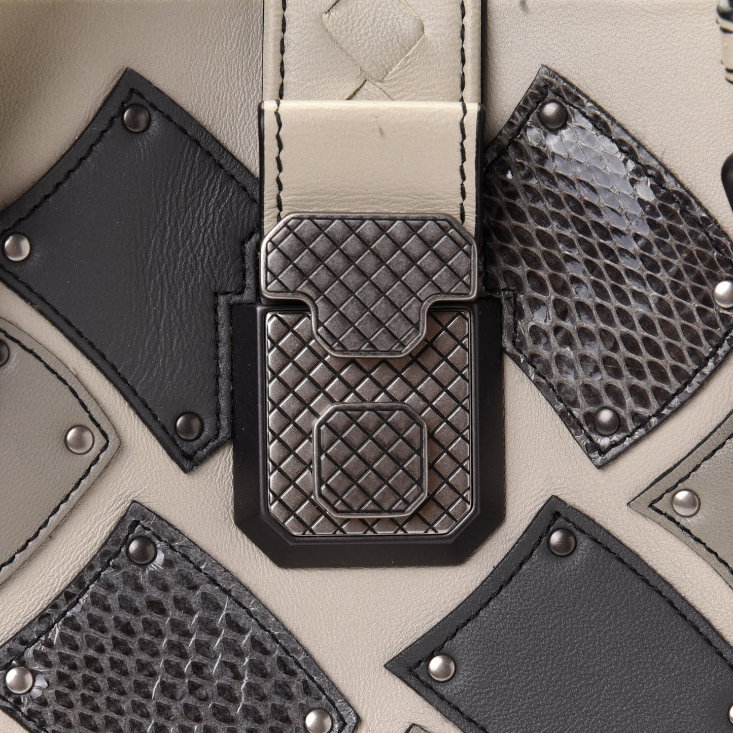 Light Calf Snakeskin Intrecciato Patchwork Small Roma Cream