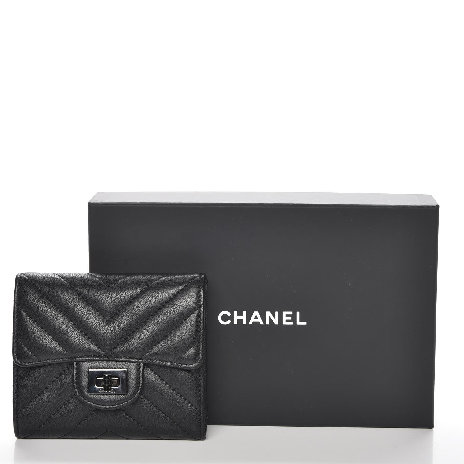 Chanel Sheepskin Chevron Quilted Reissue Compact Wallet So Black 10 of 10