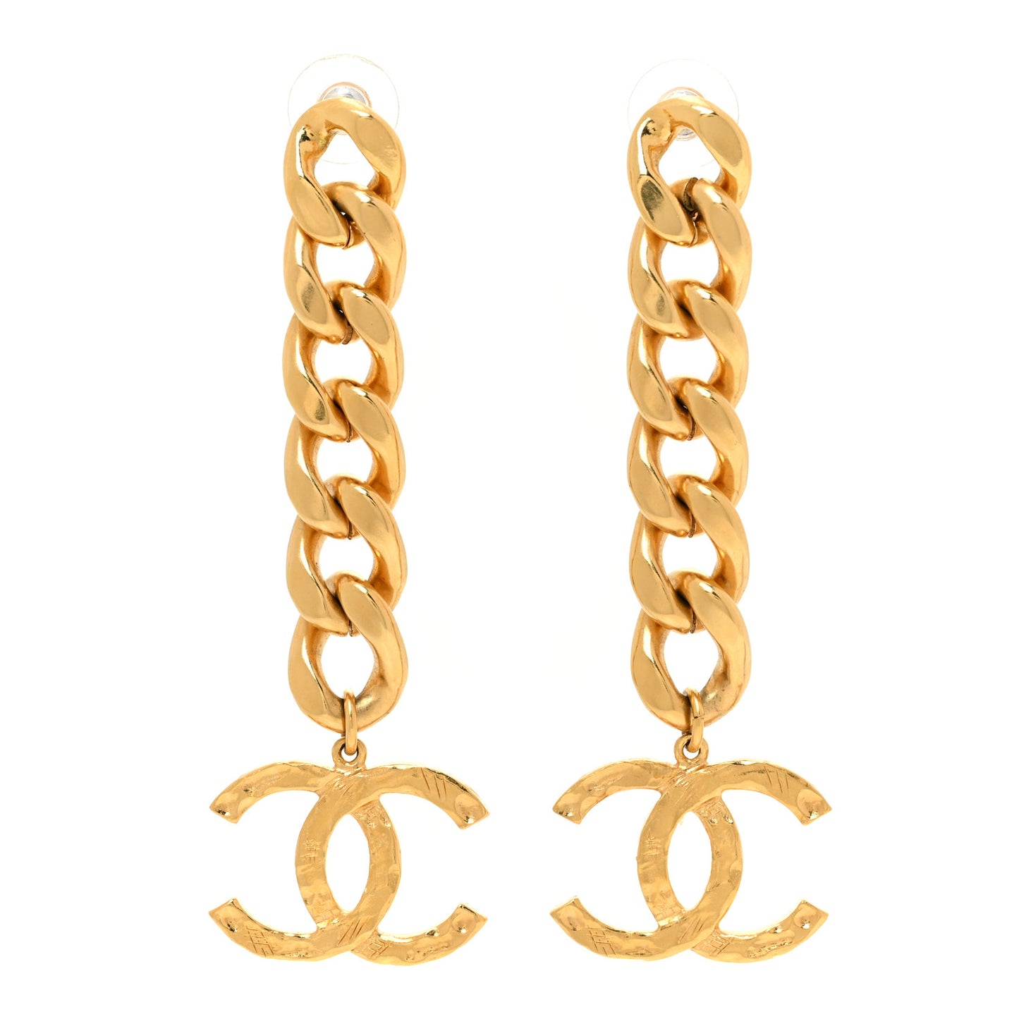 Metal CC Pick Drop Earrings Gold