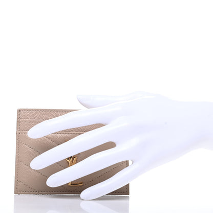 Saint Laurent Grain De Poudre Matelasse Chevron Monogram Credit Card Case Dark Beige 2 of 6