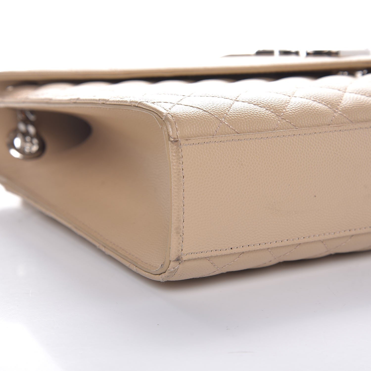 Saint Laurent Grain De Poudre Large Triquilt Monogram Satchel Dark Beige 6 of 11