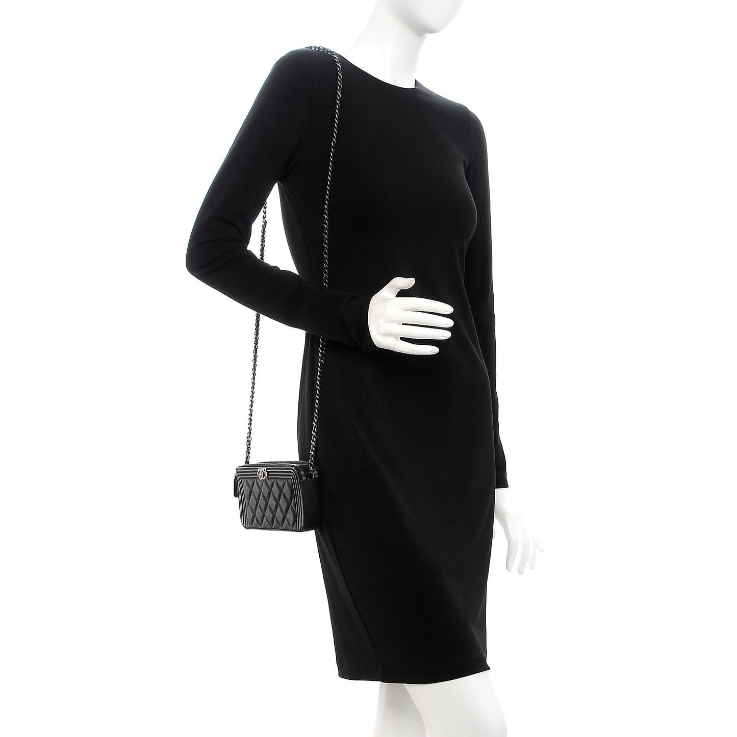 Calfskin Quilted Small Boy Clutch With Chain Black