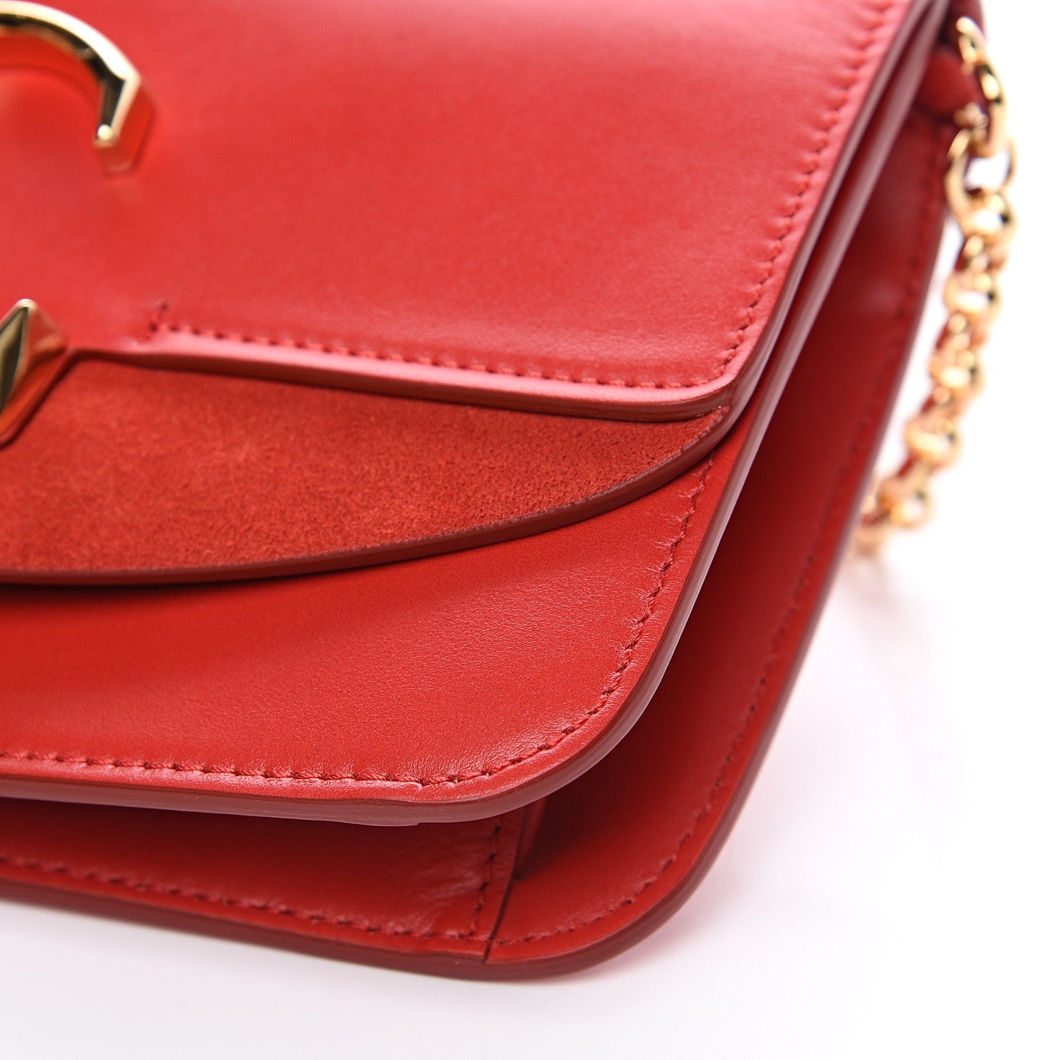 Chloe Calfskin Suede C Clutch With Chain Plaid Red 8 of 11