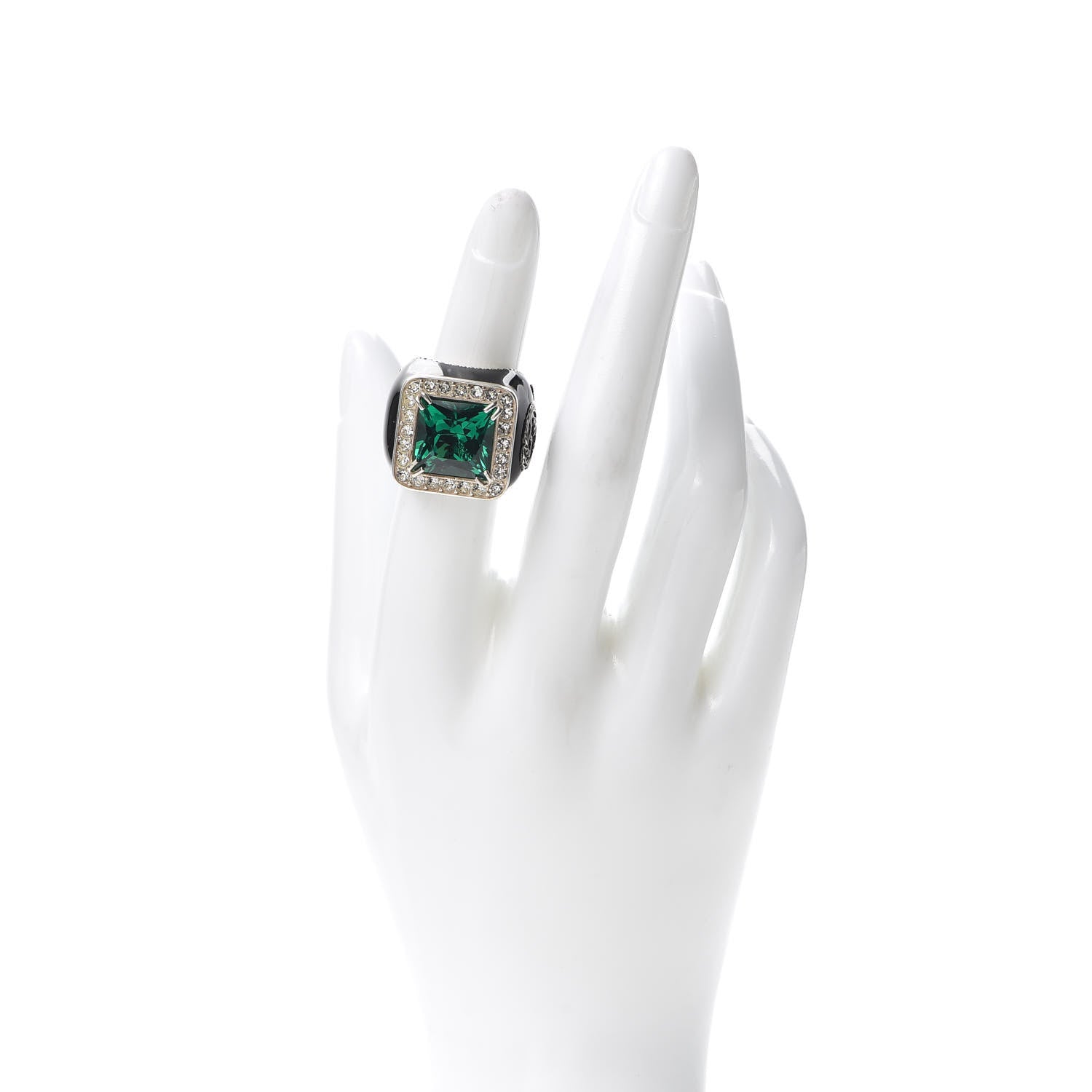Gucci Sterling Silver Enamel Crystal Signet Ring Green 50 5.25 2 of 6