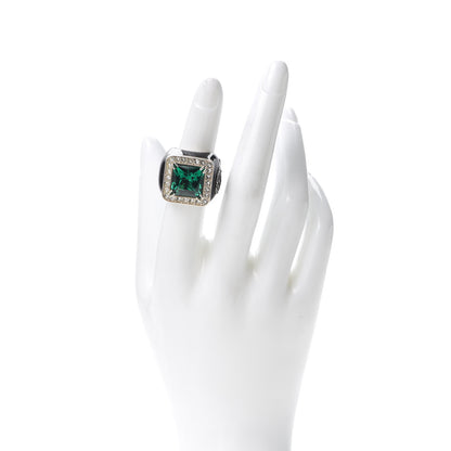 Gucci Sterling Silver Enamel Crystal Signet Ring Green 50 5.25 2 of 6