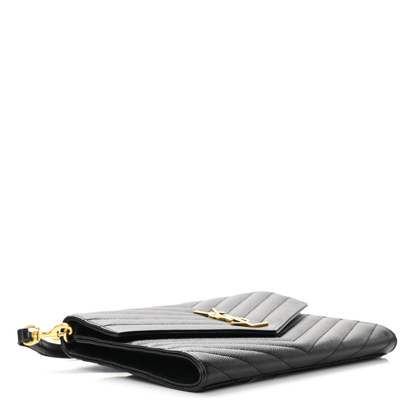 Grain De Poudre Matelasse Chevron Monogram Envelope Clutch Black