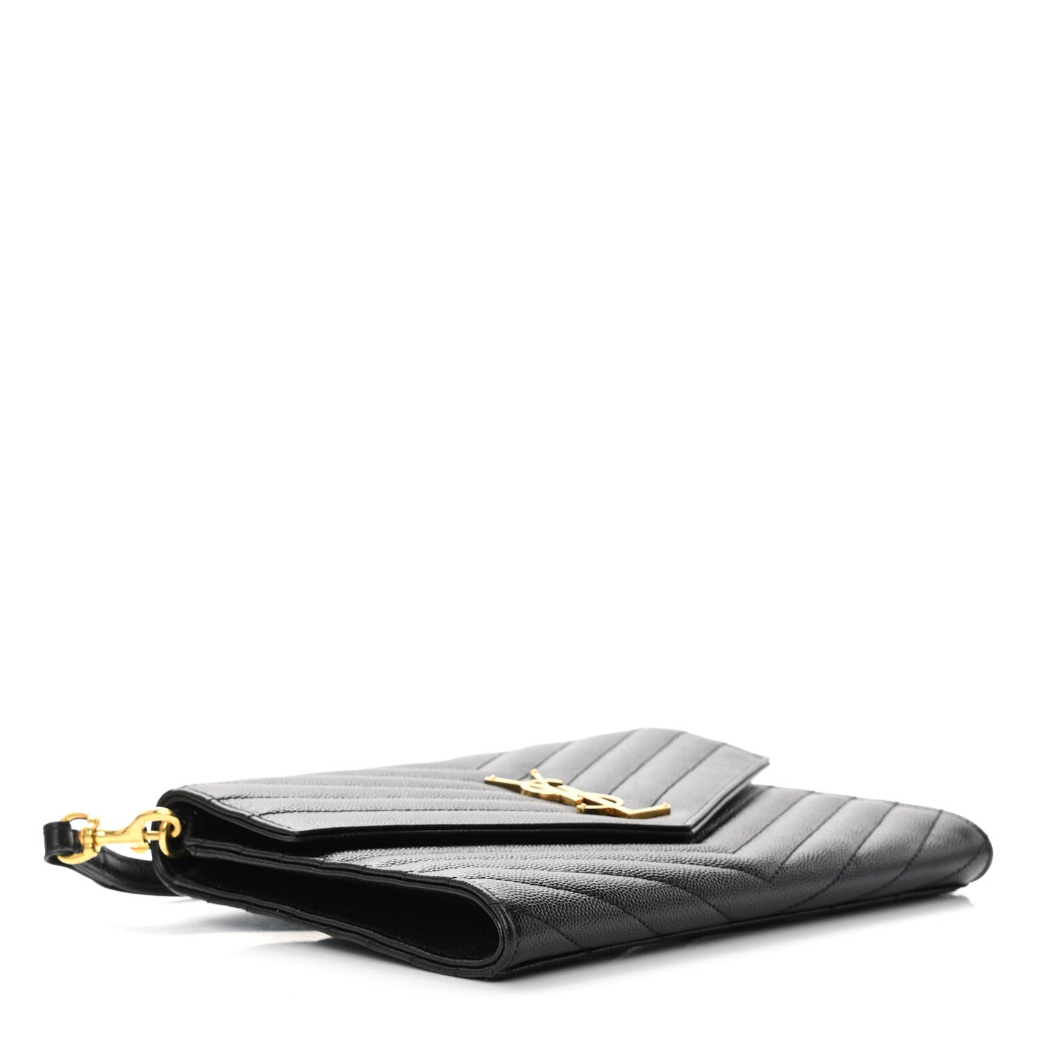 Saint Laurent Grain De Poudre Matelasse Chevron Monogram Envelope Clutch Black 5 of 10