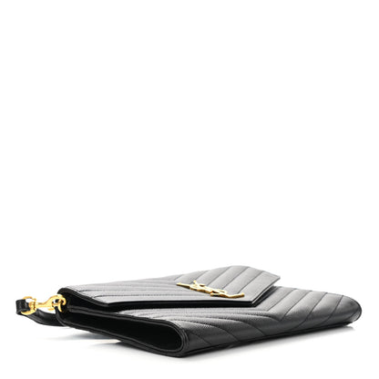 Saint Laurent Grain De Poudre Matelasse Chevron Monogram Envelope Clutch Black 5 of 10