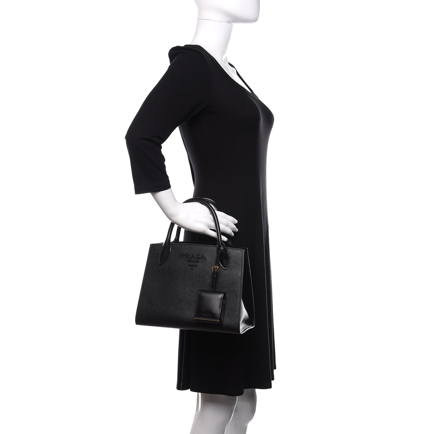 Saffiano Cuir Calfskin Small Monochrome Top Handle Tote Black