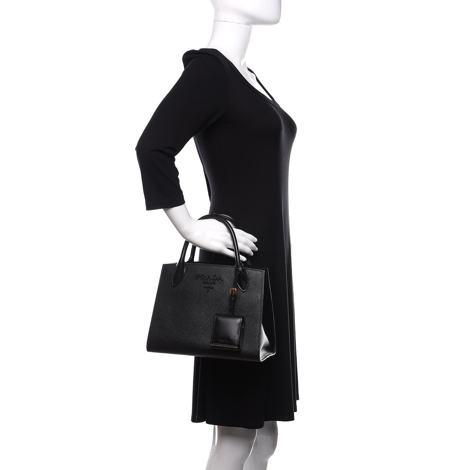 Prada Saffiano Cuir Calfskin Small Monochrome Top Handle Tote Black 3 of 11