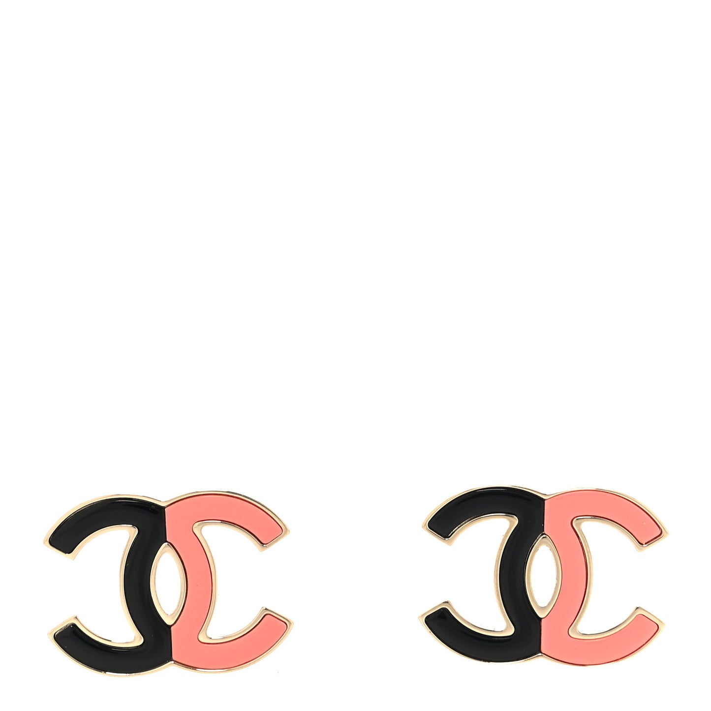 Enamel CC Earrings Gold Black Pink