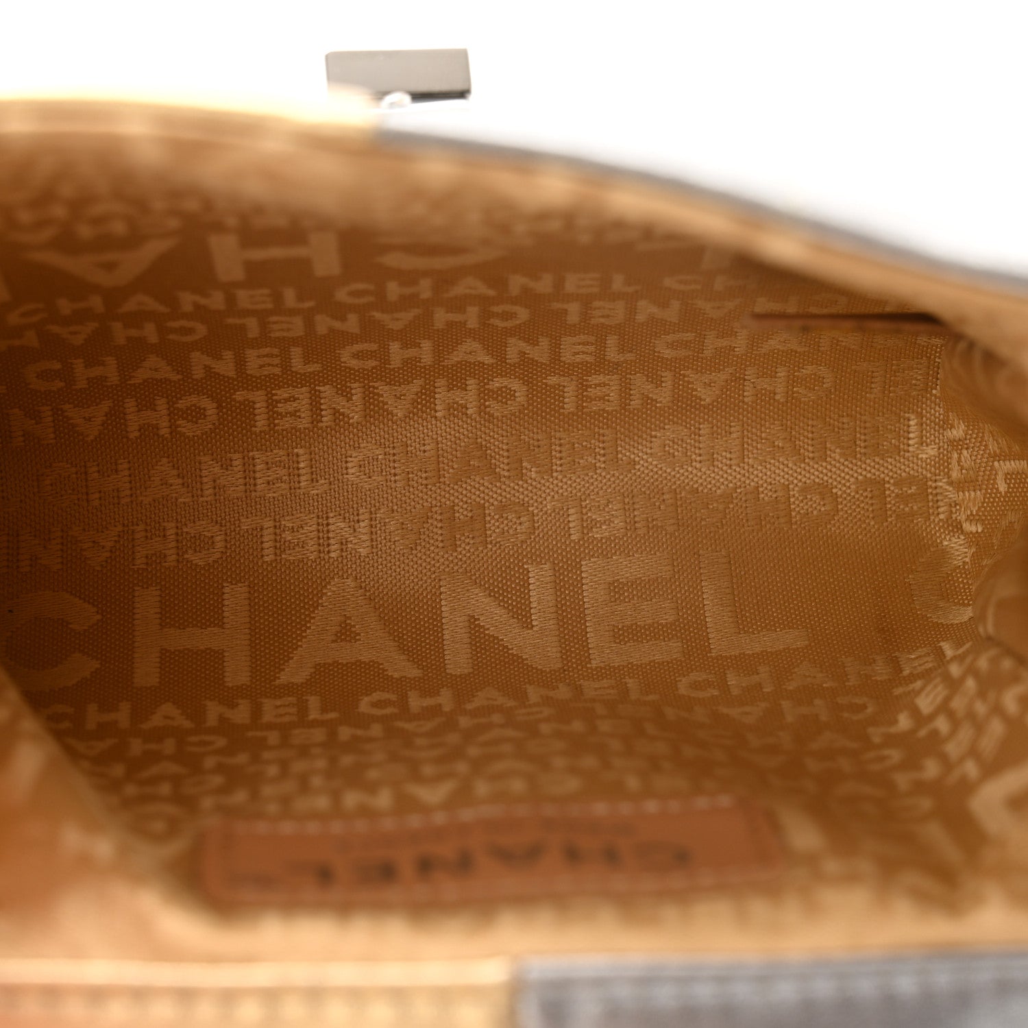 Chanel Metallic Lambskin Square Quilted Wristlet Clutch Gold Silver 5 of 10