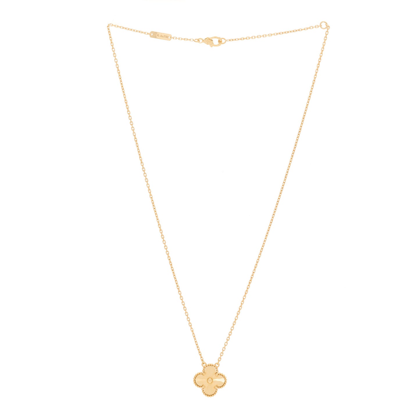 18K Yellow Gold Guilloche Vintage Alhambra Pendant Necklace