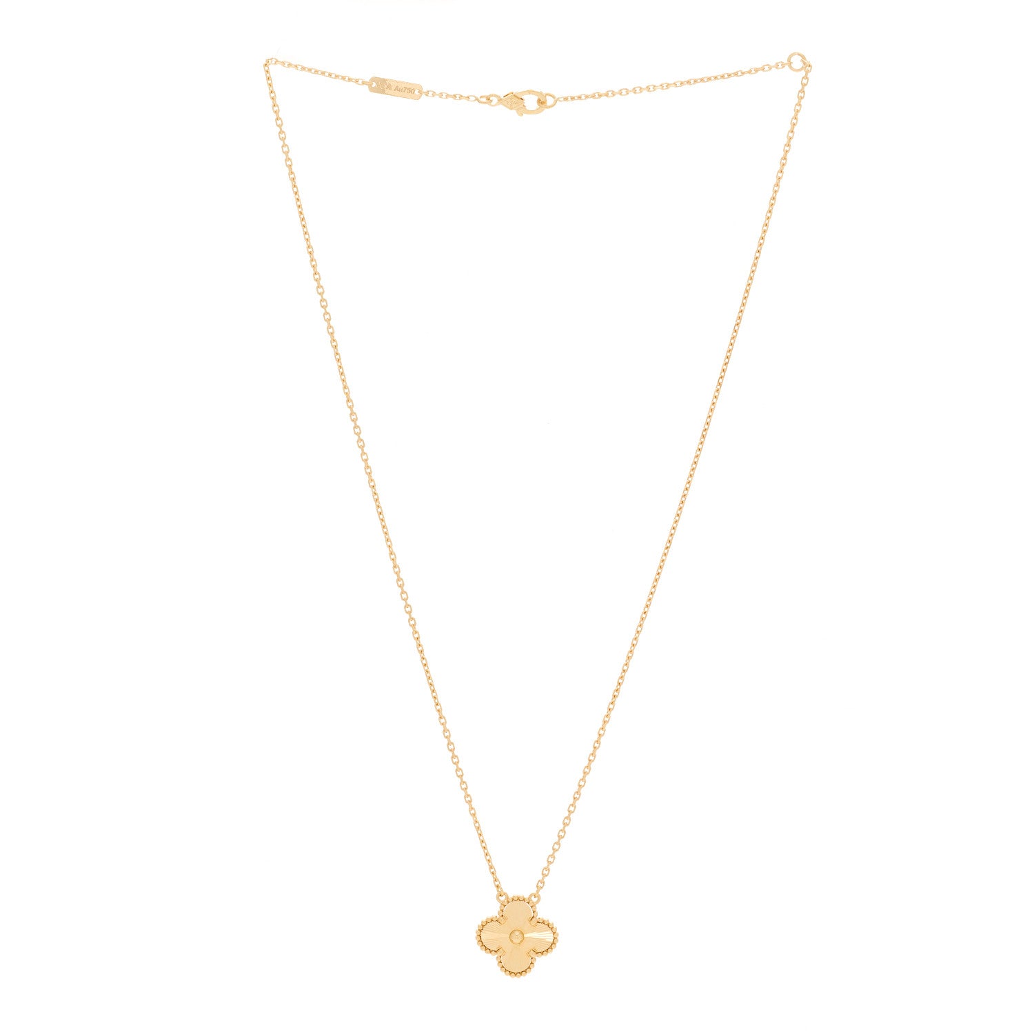Van Cleef & Arpels 18K Yellow Gold Guilloche Vintage Alhambra Pendant Necklace 3 of 6