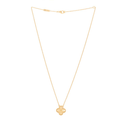 Van Cleef & Arpels 18K Yellow Gold Guilloche Vintage Alhambra Pendant Necklace 3 of 6