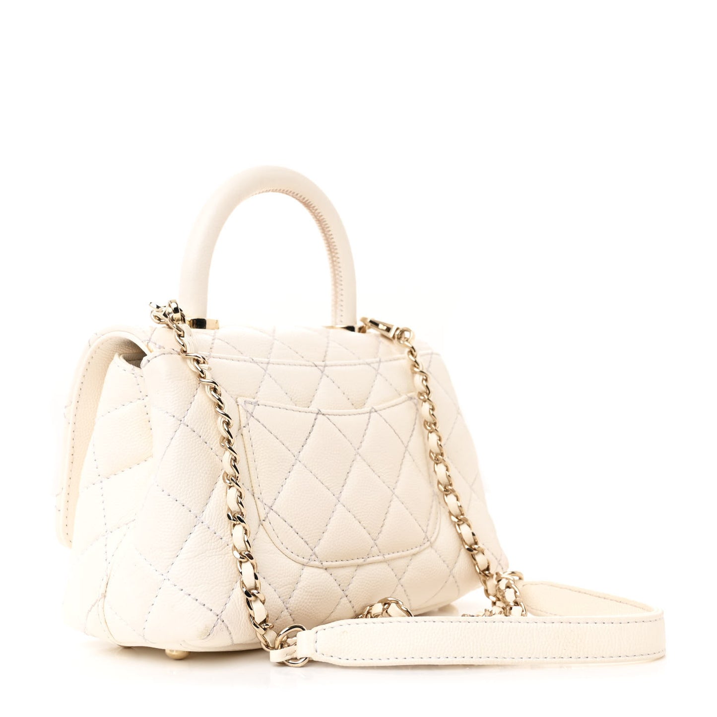 Caviar Quilted Extra Mini Coco Handle Flap White