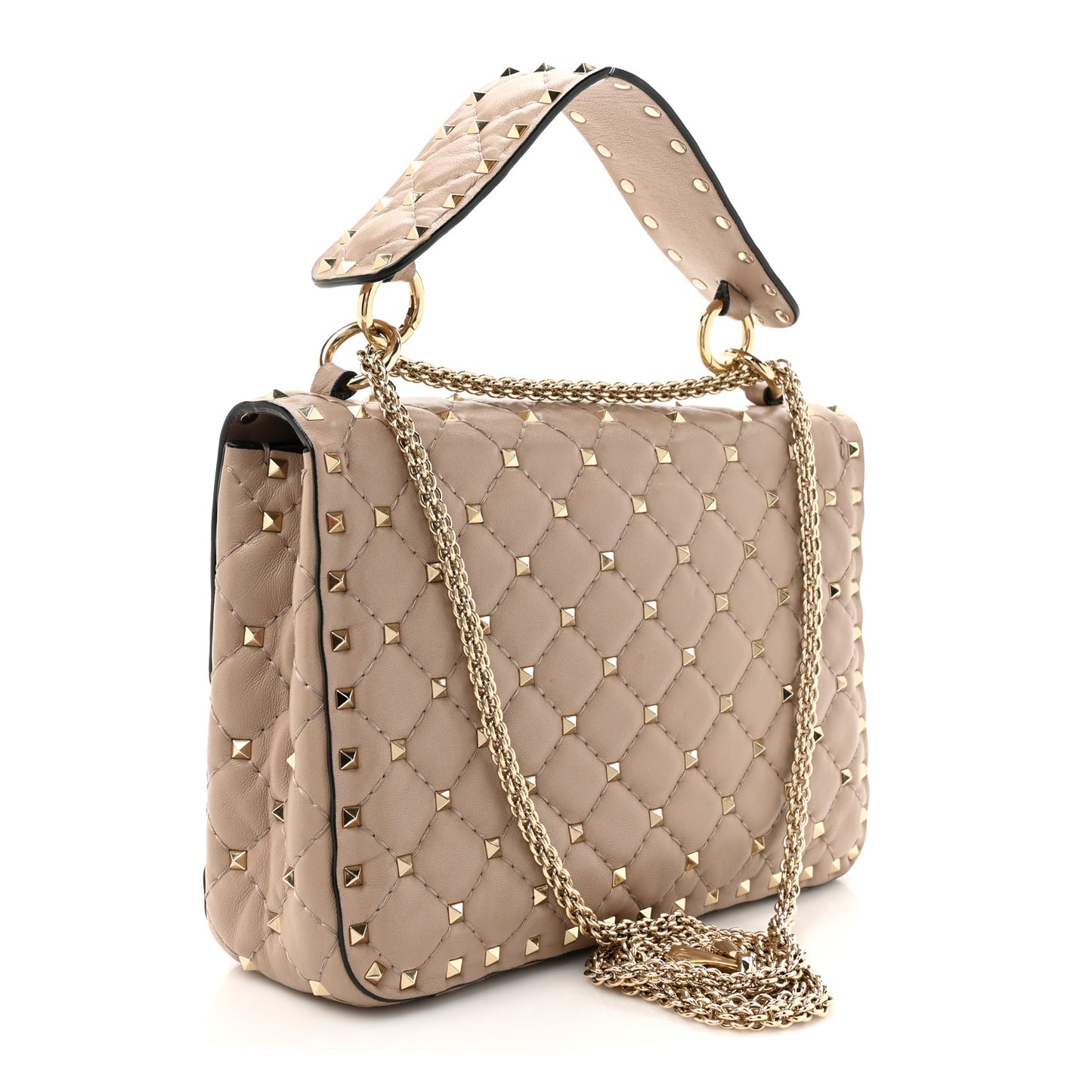 Nappa Medium Rockstud Spike Shoulder Bag Poudre